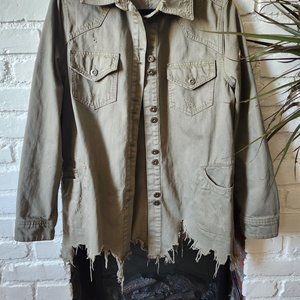 FREE PEOPLE MOONCHILD OLIVE DENIM SHIRT JACKET SZ S